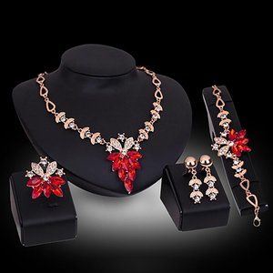 4Pcs Women's Flower Design Durable Necklace Earrings Bracelet Ring Jewelry Set